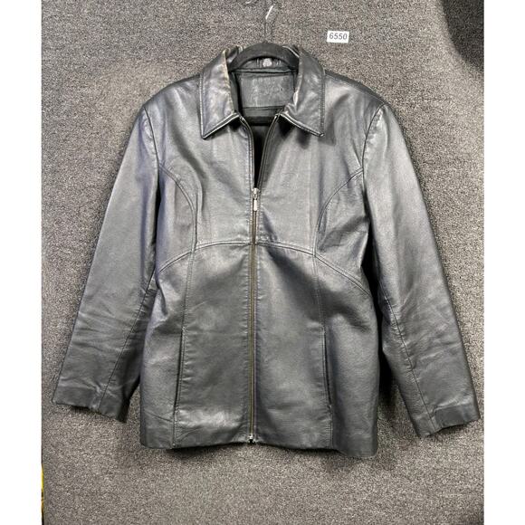 Jacqueline Ferrar Genuine Leather Moto Jacket Womens Size L Black Full Zip Biker - Picture 1 of 9